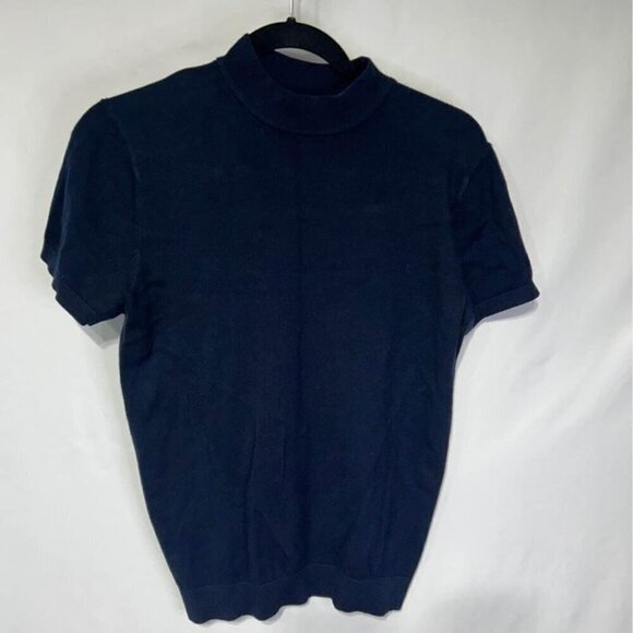 Womans ZARA navy blue short sleeved lightweight sweater. Size small. Mock neck. - Picture 1 of 8